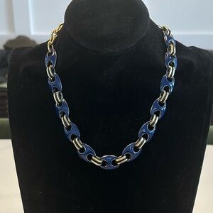TOVA - Reversible Vintage Style Blue & Green Coated Enamel Link Necklace